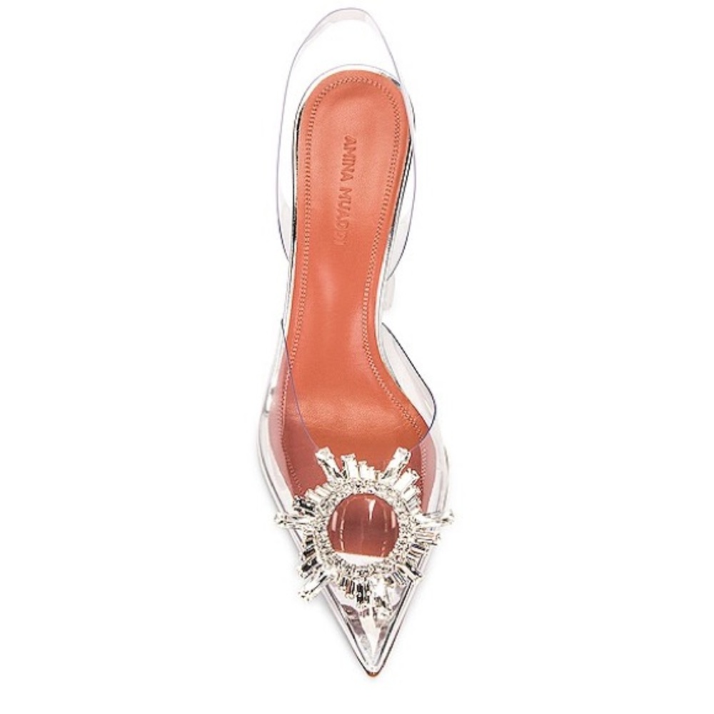 NWT AMINA MUADDI Begum embellished PVC pumps White Silver Heels Size 9